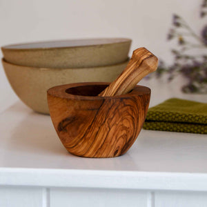 Olive wood pestle and mortar