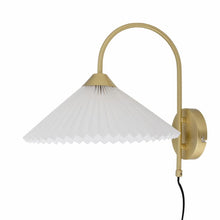 Load image into Gallery viewer, Brass Wall Light with Linen Pleated White Shade