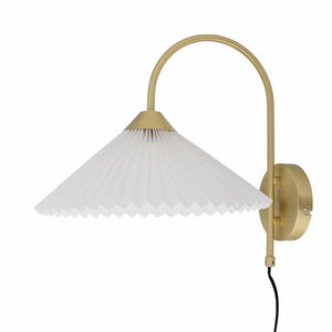 Brass Wall Light with Linen Pleated White Shade