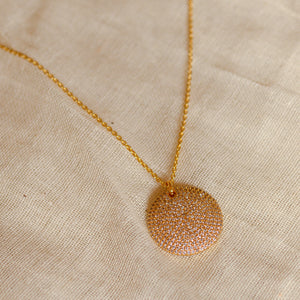 gold lunar crystal disc necklace