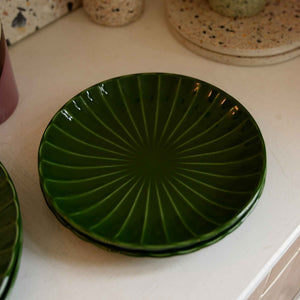HK Living Green Ribbed Ceramic Plates in Various Sizes
