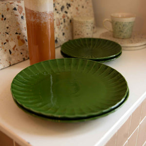 HK Living Green Ribbed Ceramic Plates in Various Sizes