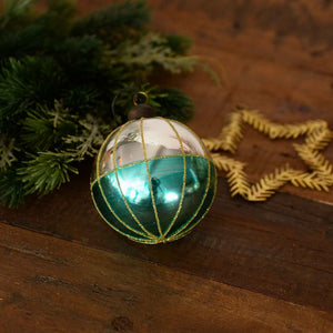 House Doctor Silver and Turquoise Bauble with Gold Lines