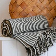 Load image into Gallery viewer, Cream Woven Throw With Olive Stripes