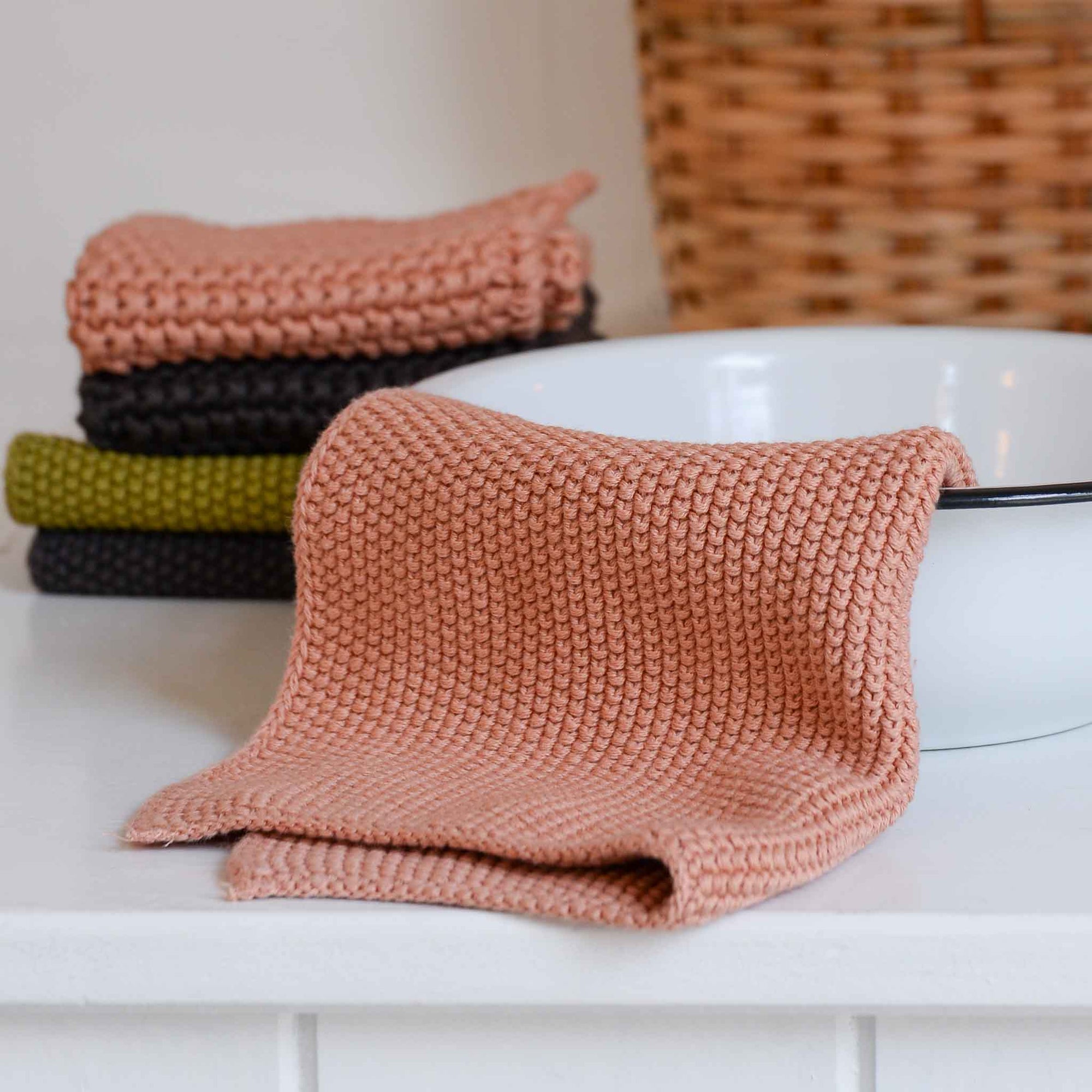 Faded rose knitted dishcloth