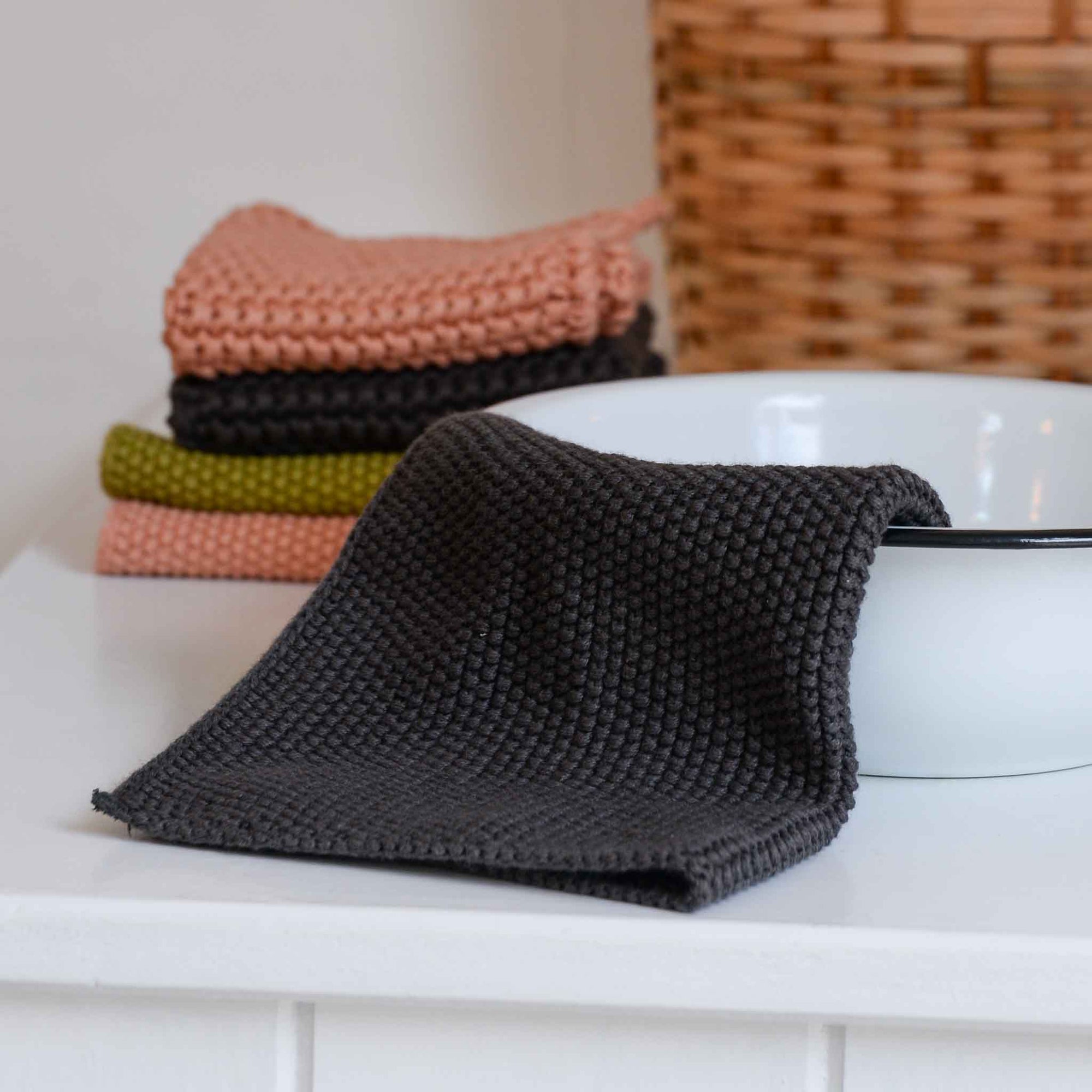 Grey knitted dishcloth