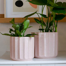 Load image into Gallery viewer, Wikholmform glazed pink Lou ceramic plant pot grooved sided two sizes available