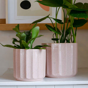 Wikholmform glazed pink Lou ceramic plant pot grooved sided two sizes available