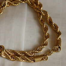 Load image into Gallery viewer, A weathered penny gold plated rope chain necklace
