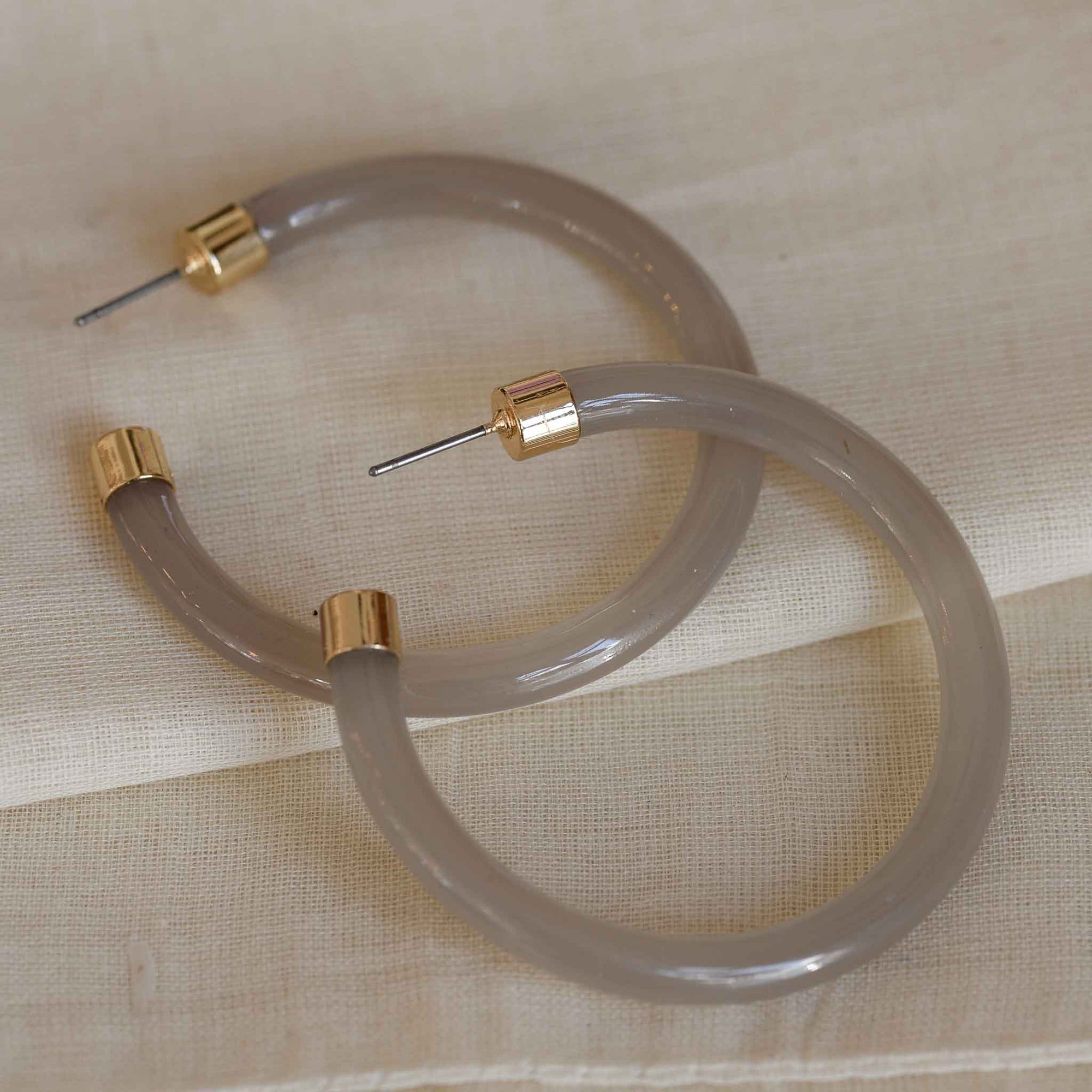 Big Metal London eco friendly resin grey glossy hoop with gold metal ends hypoallergenic