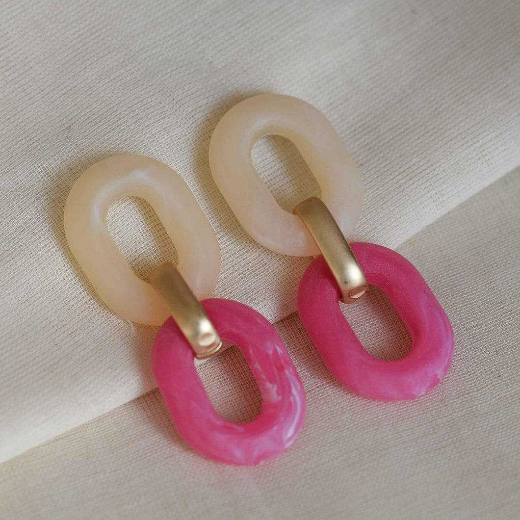 Big Metal London Petra matte eco friendly resin link earrings pink gold and cream hypoallergenic