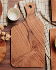 reclaimed teak wood chopping board handle shape at the top rectangular bottom with hole for hanging original home