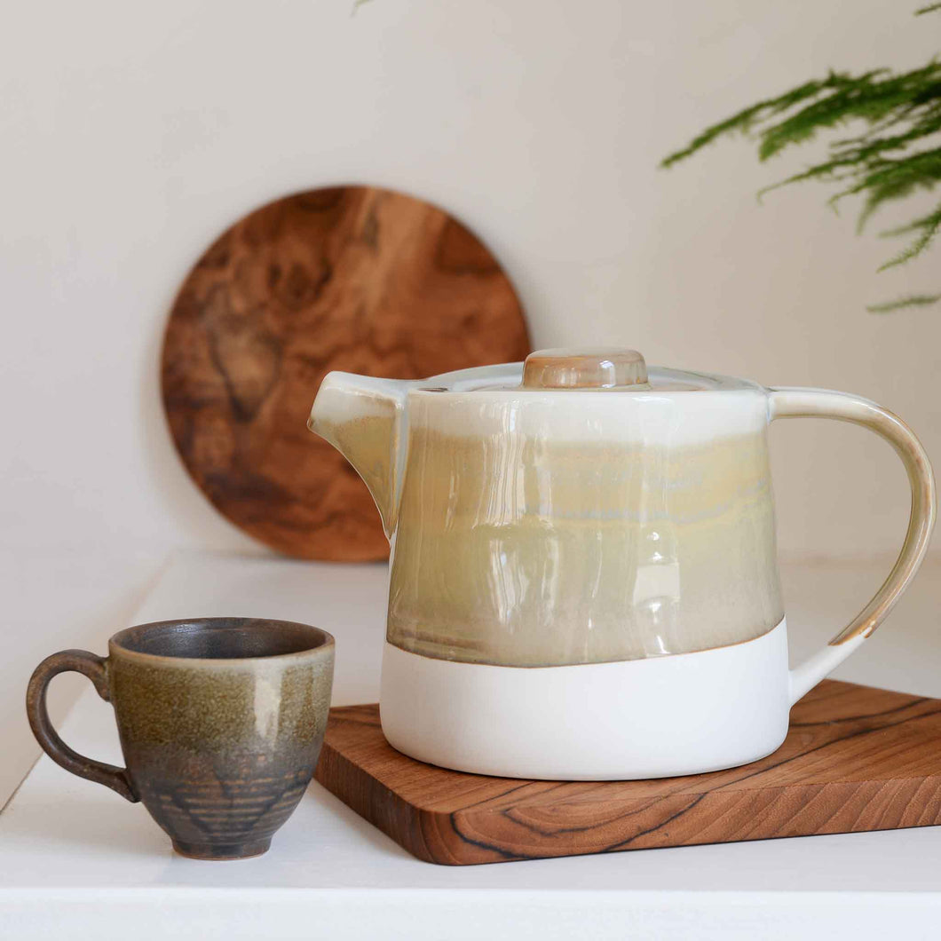 Heather teapot by bloomingville green white glaze ceramic stoneware