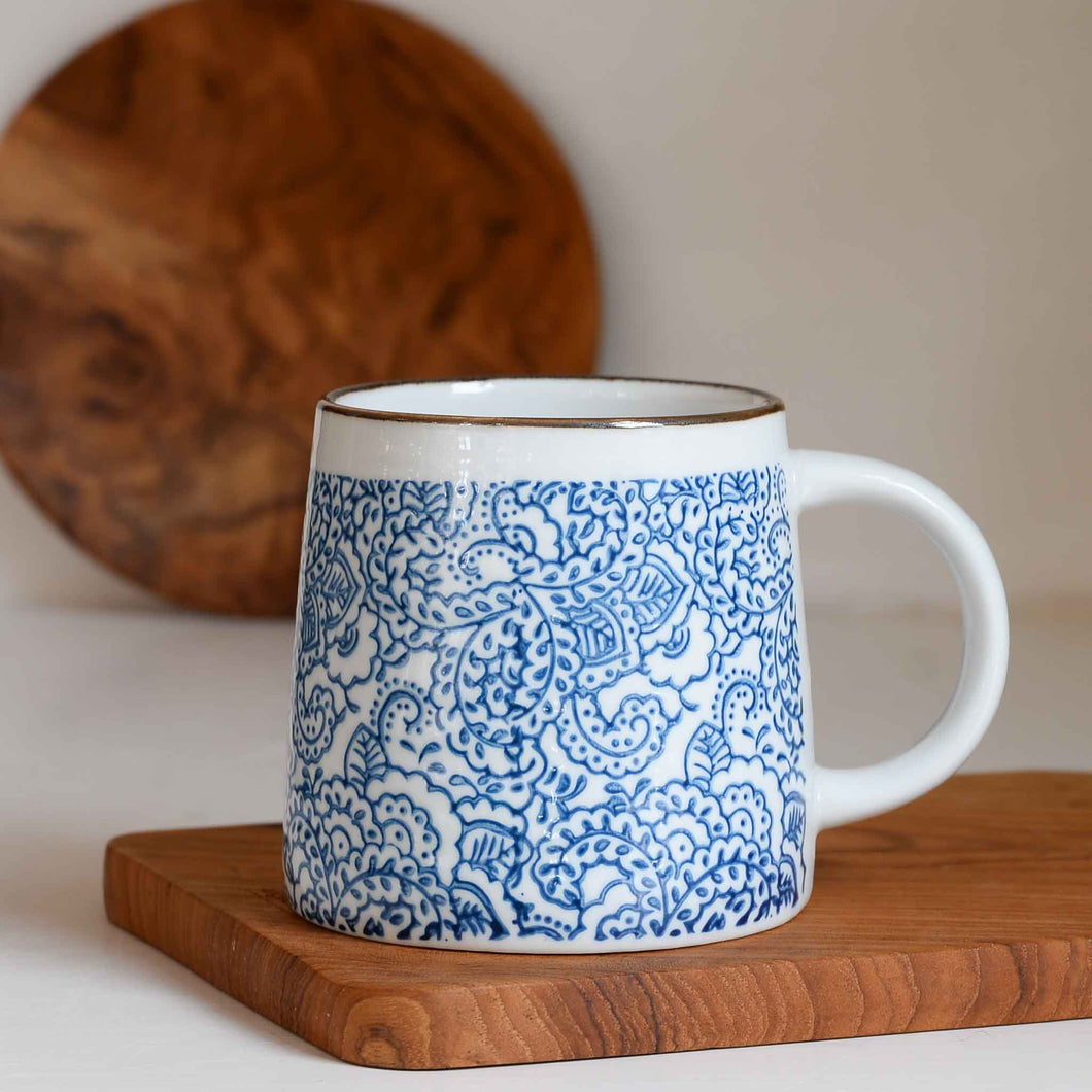 Molly-large-straight-edged-handle-mug-by-bloomingville-in-blue-paisley-print-design