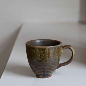 willow brown green glaze espresso cup with handle by bloomingville