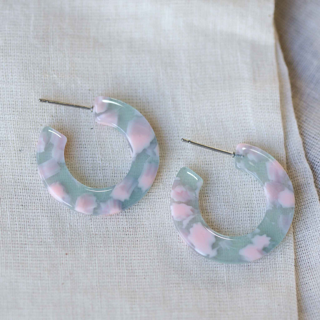 Big Metal London Denise Resin Hoop Earrings in Grey and Pink