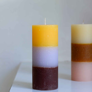 Rainbow Pillar Candle in Peach and Lavender