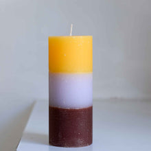 Load image into Gallery viewer, Rainbow Pillar Candle in Peach and Lavender