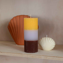 Load image into Gallery viewer, Rainbow Pillar Candle in Peach and Lavender