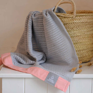 Organic Grey Cellular Baby Blanket (Various Trim Colours) Mama Designs pink trim
