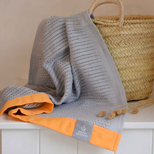 Organic Grey Cellular Baby Blanket (Various Trim Colours) Mama Designs orange trim