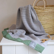 Load image into Gallery viewer, Organic Grey Cellular Baby Blanket (Various Trim Colours) Mama Designs green trim
