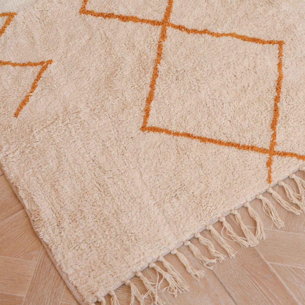 Off White and yellow diamond pattern berber style tassel Huso Rug from bloomingville