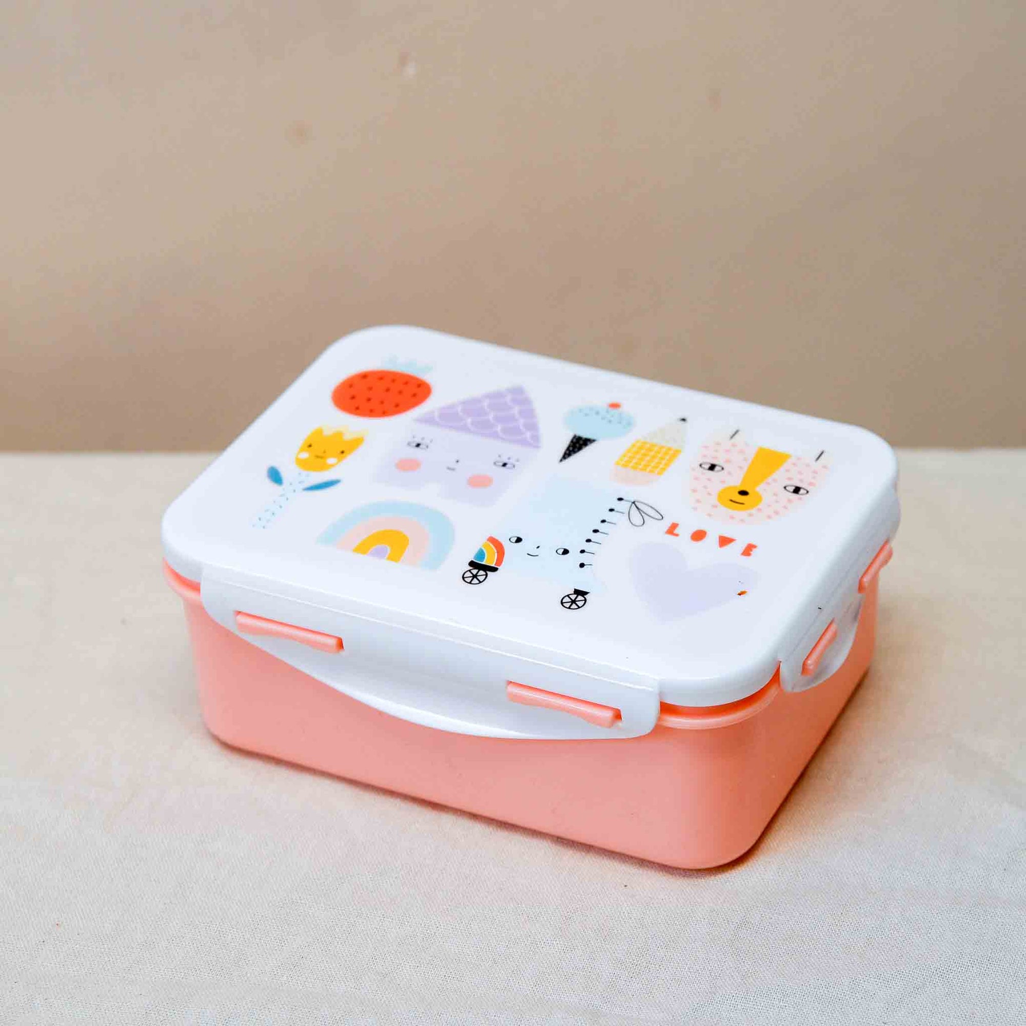 petit monkey kids lunchbox pink house