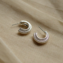 Load image into Gallery viewer, Macie Silver Plated Patterned Hoop Earrings