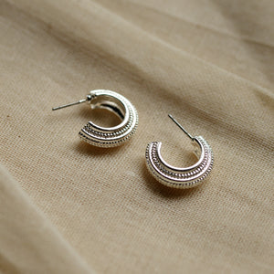 Macie Silver Plated Patterned Hoop Earrings