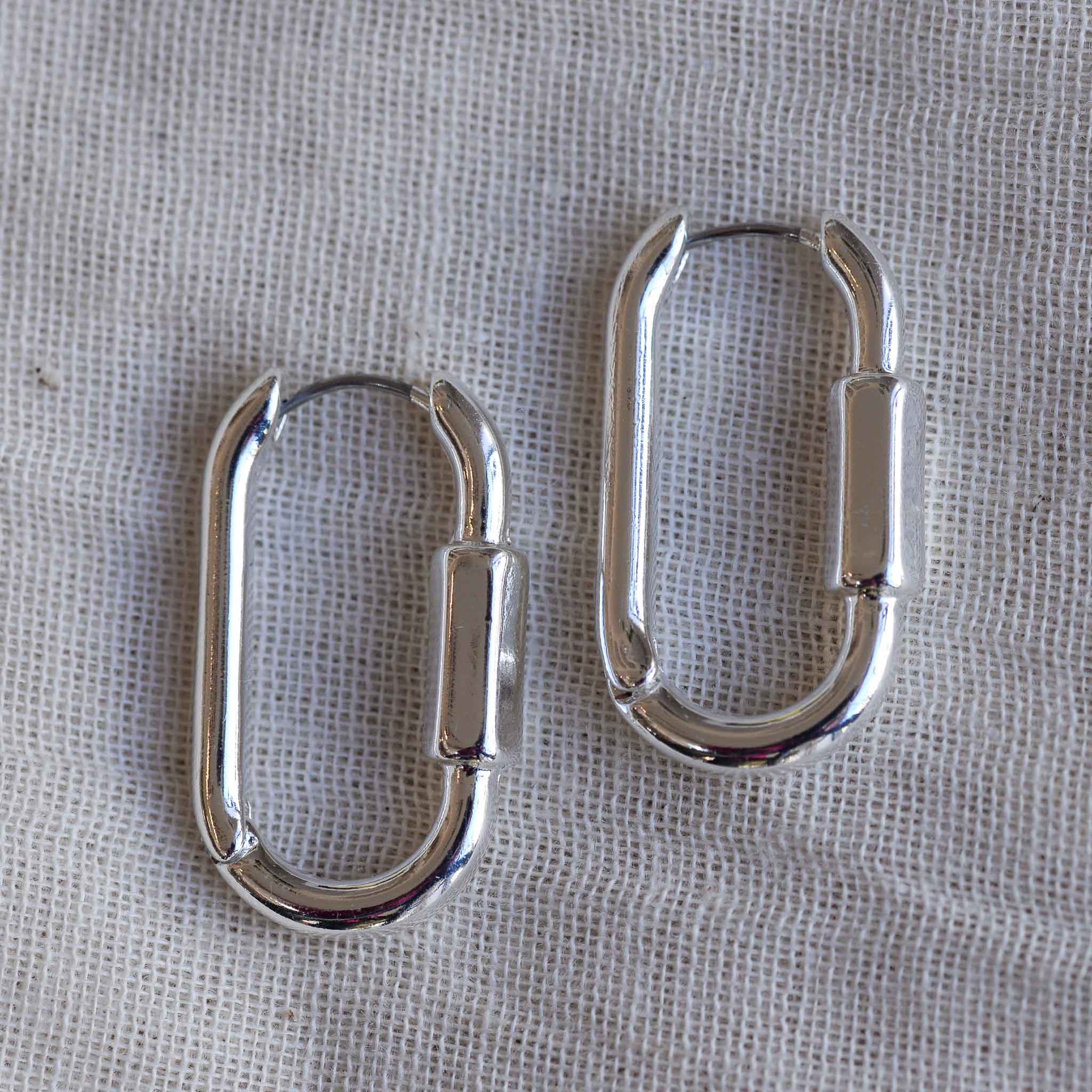 Restoration Silver Oval Carabiner Hoops