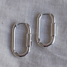 Load image into Gallery viewer, Restoration Silver Oval Carabiner Hoops