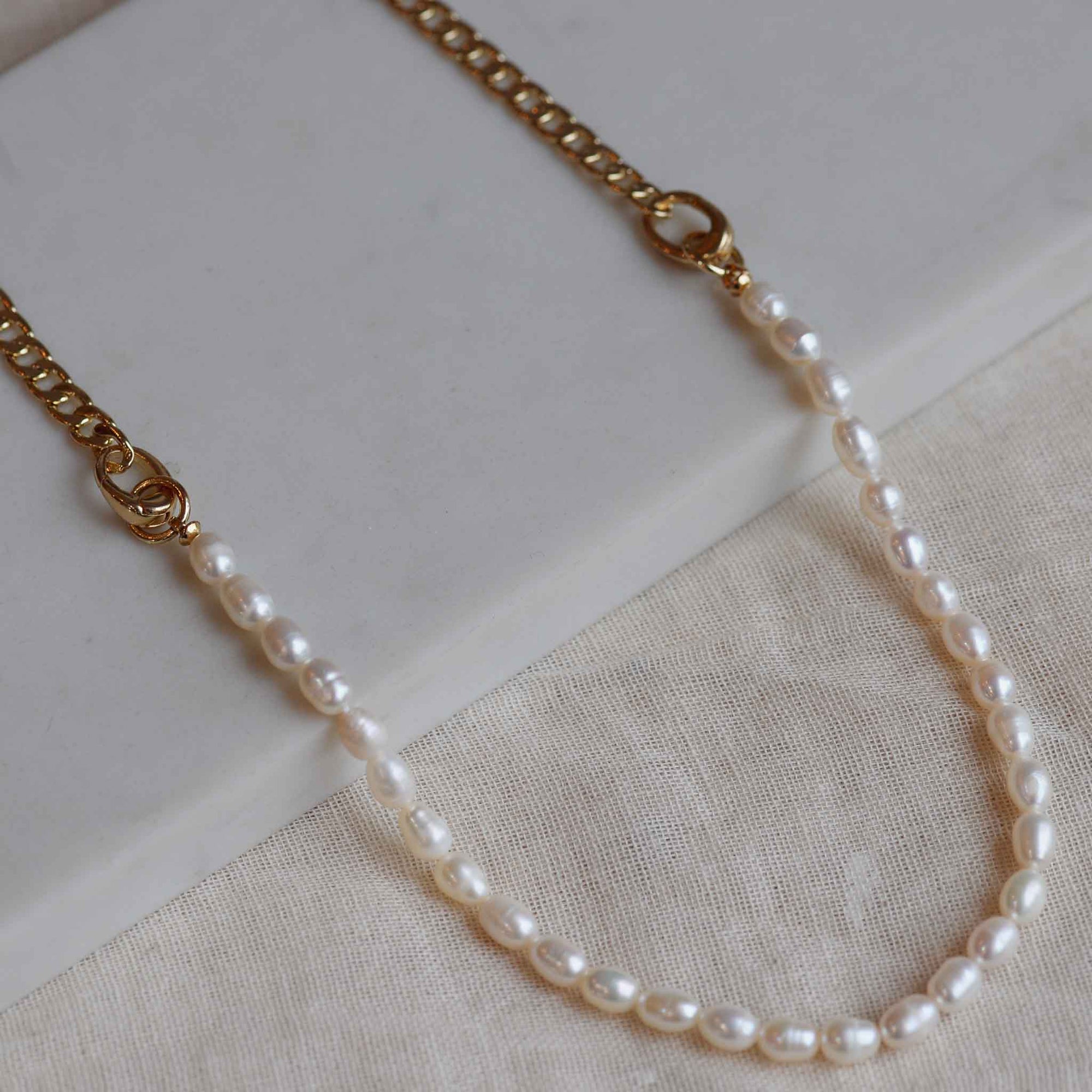 Precious Curb Chain and Freshwater Pearl Necklace