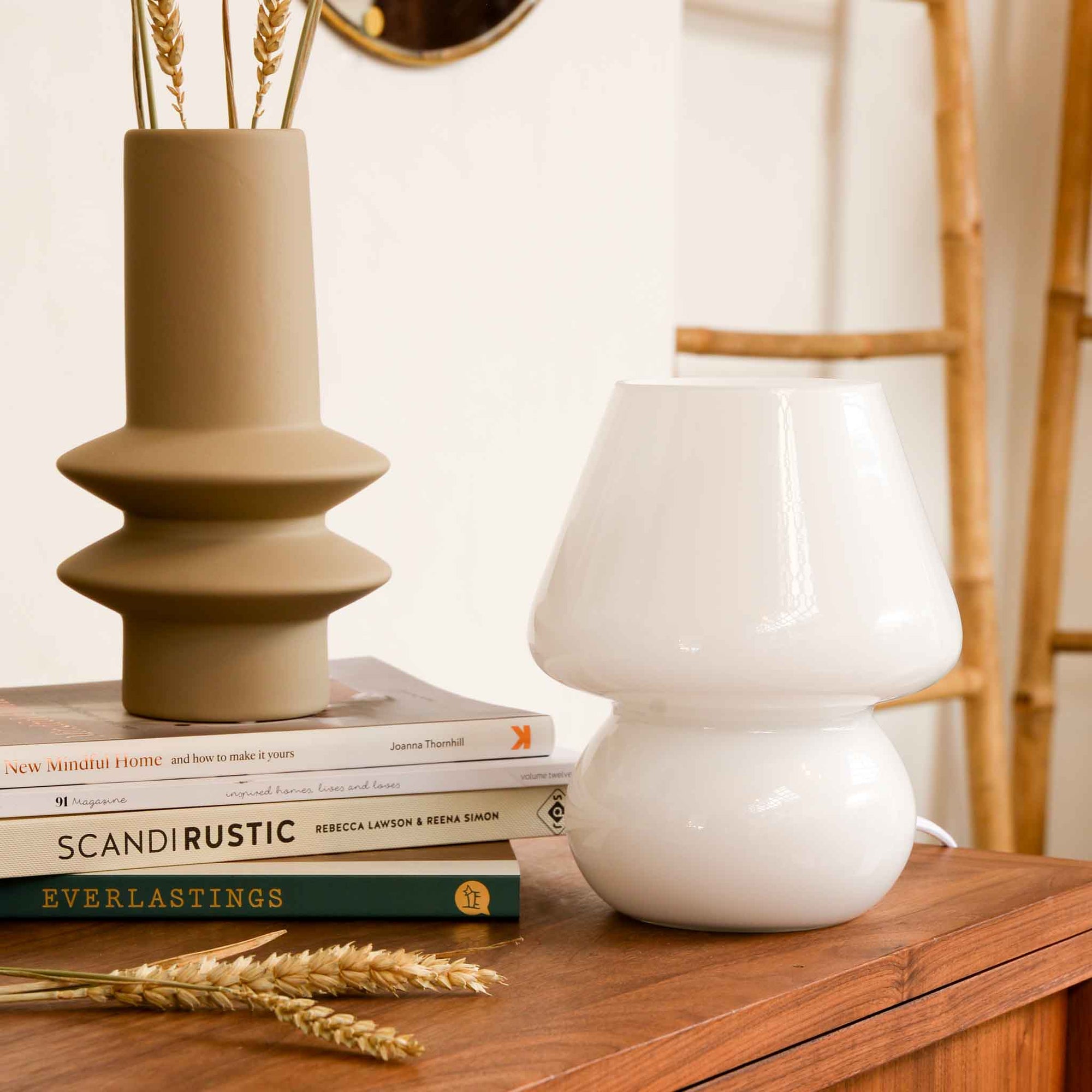 Present Time Vintage Glass Table Lamp White