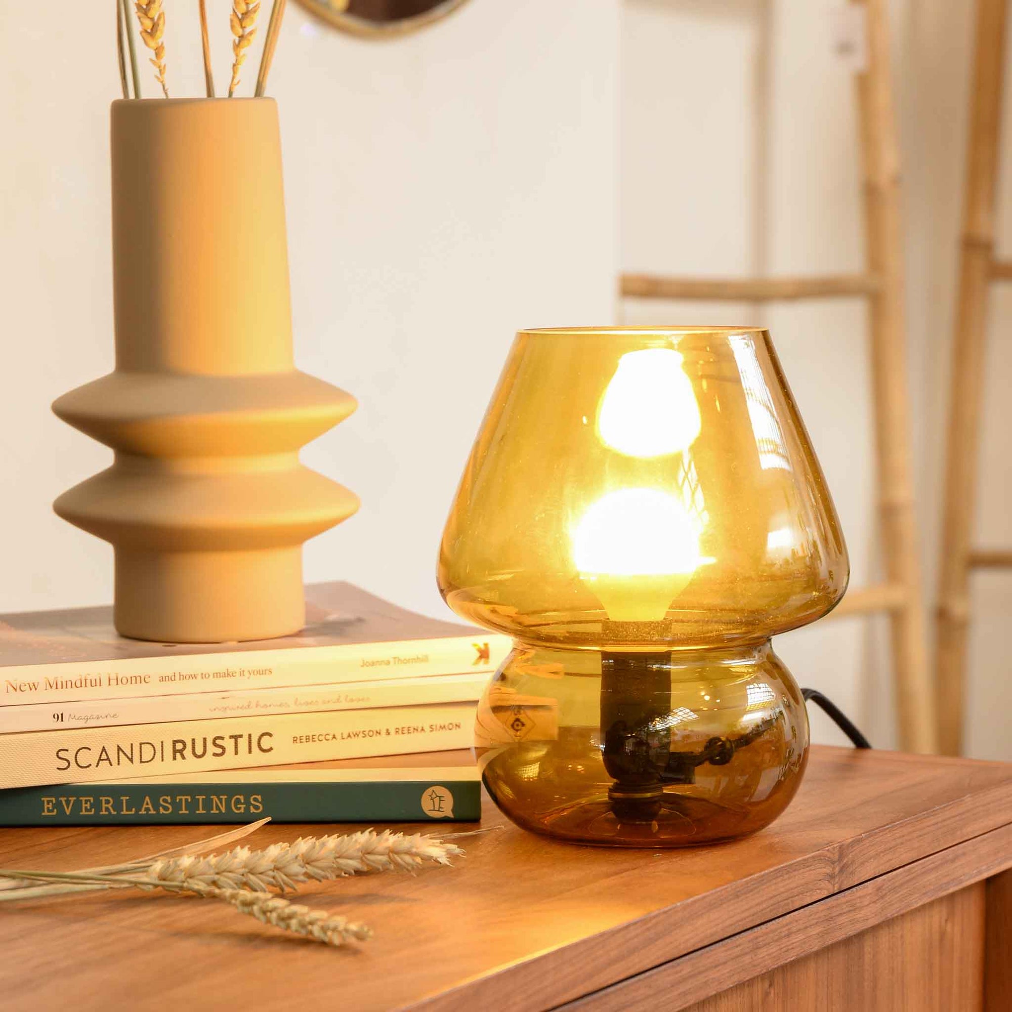 Present Time Vintage Glass Table Lamp yellow