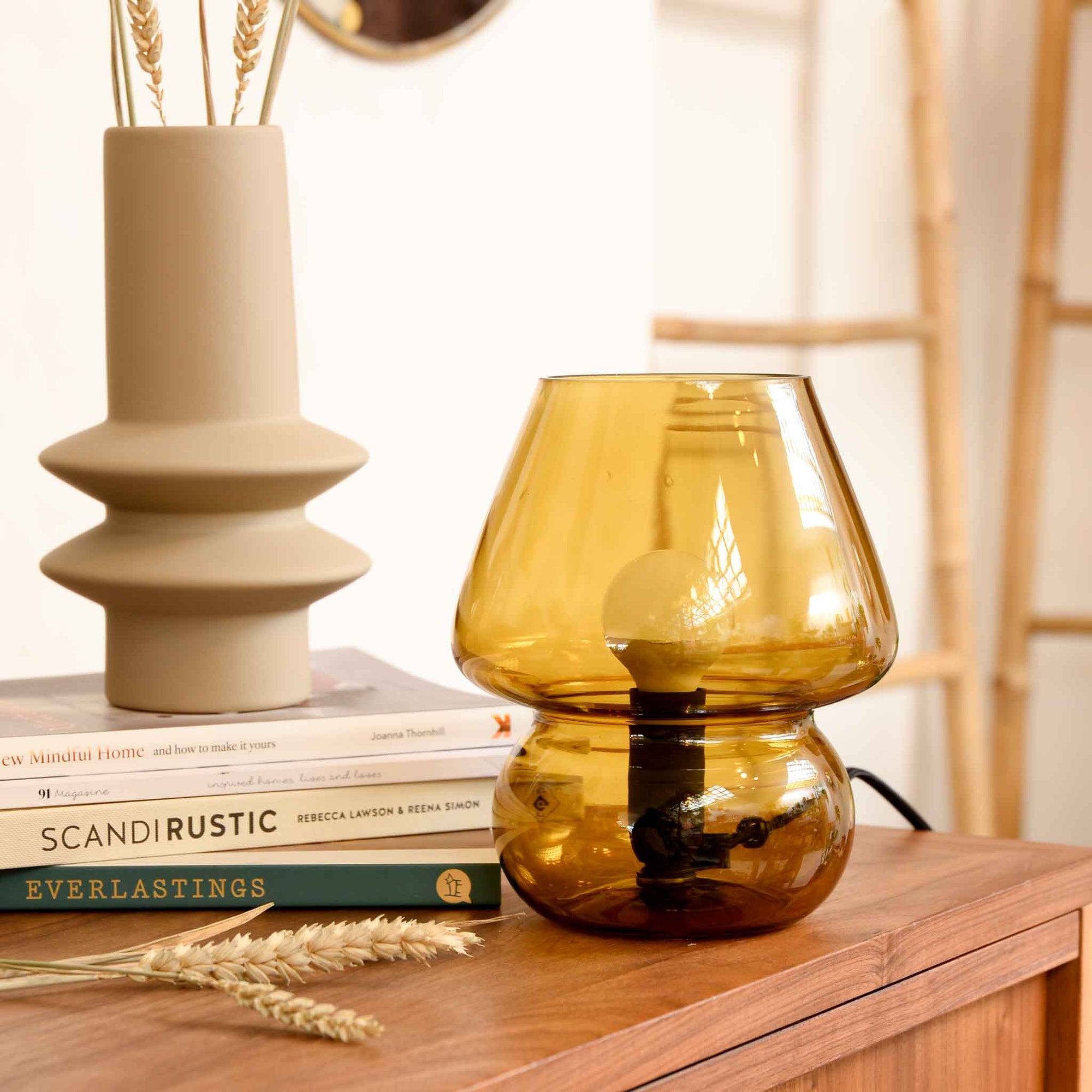 Present Time Vintage Glass Table Lamp Yellow