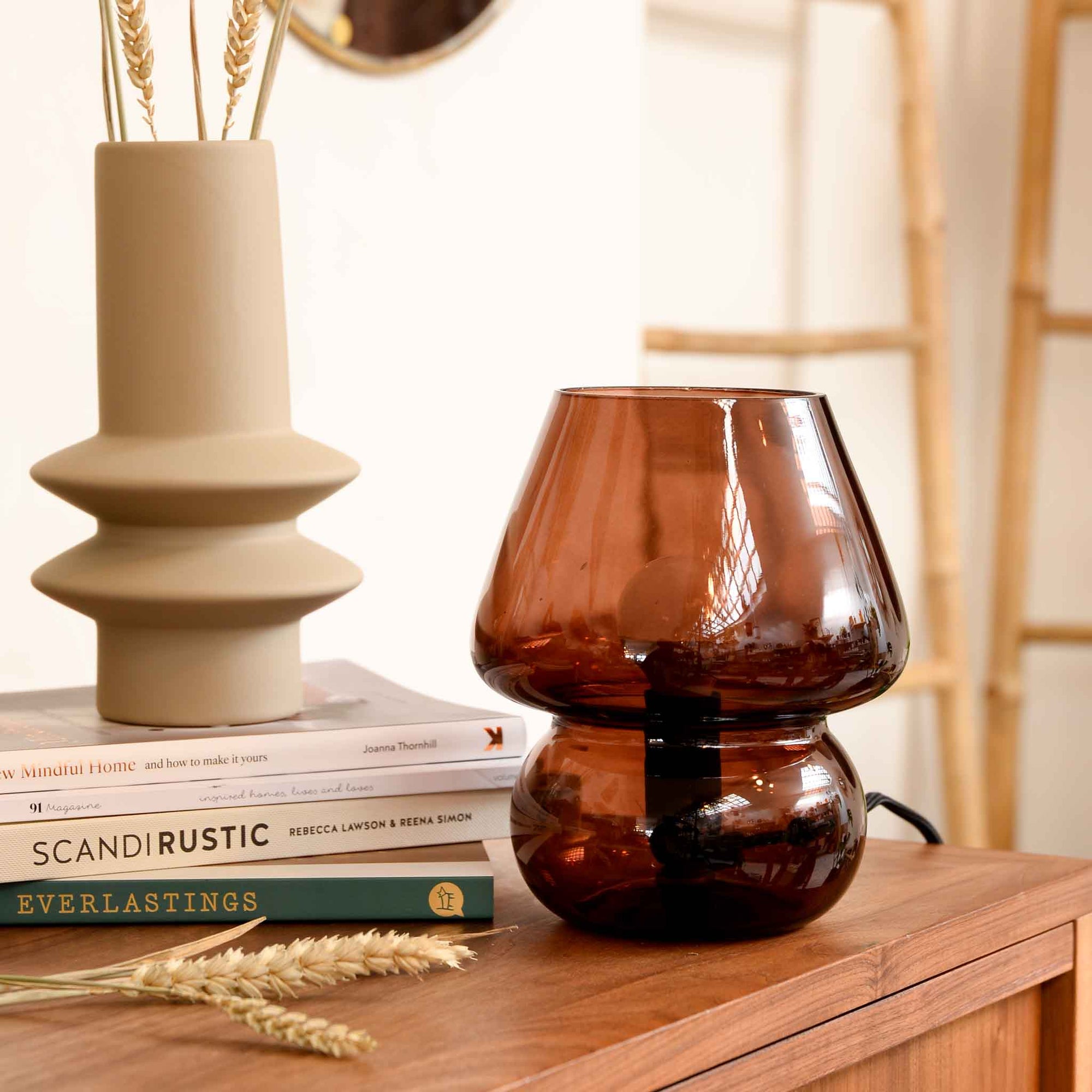 Present Time Vintage Glass Table Lamp Brown