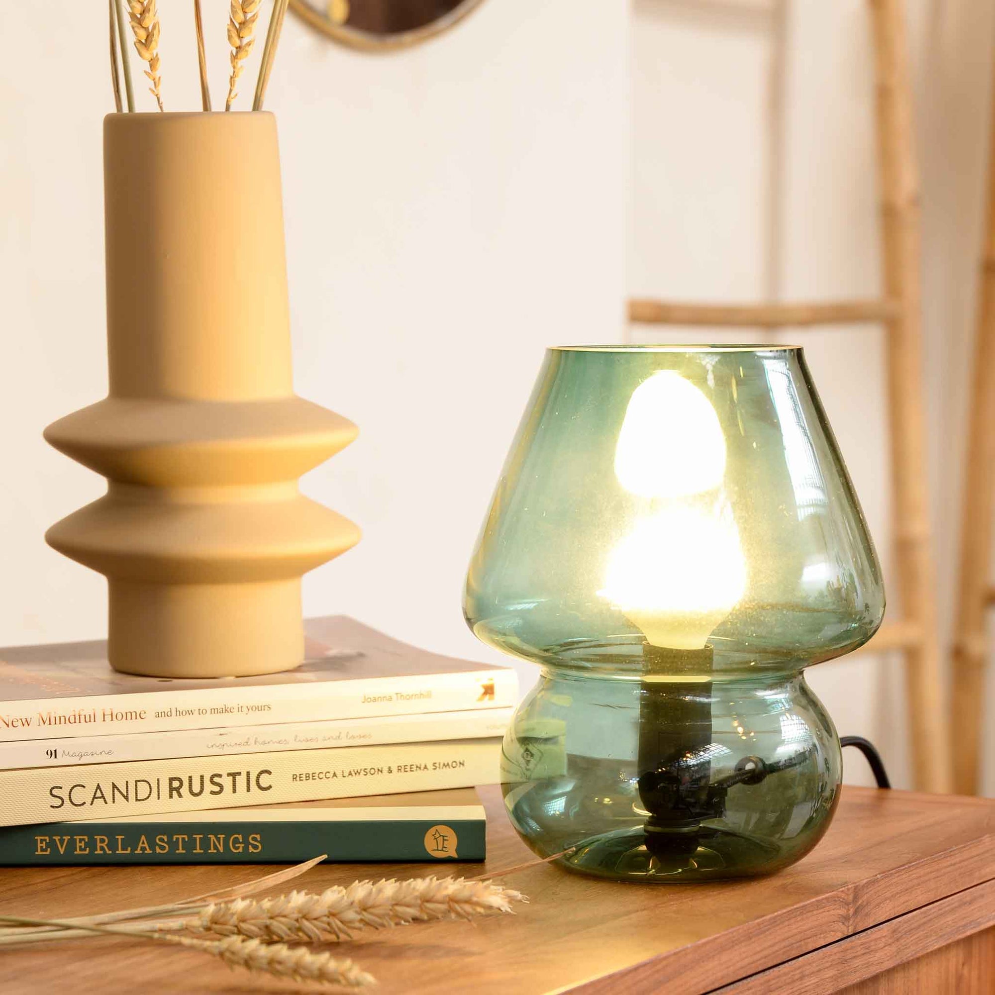 Present Time Vintage Glass Table Lamp Green