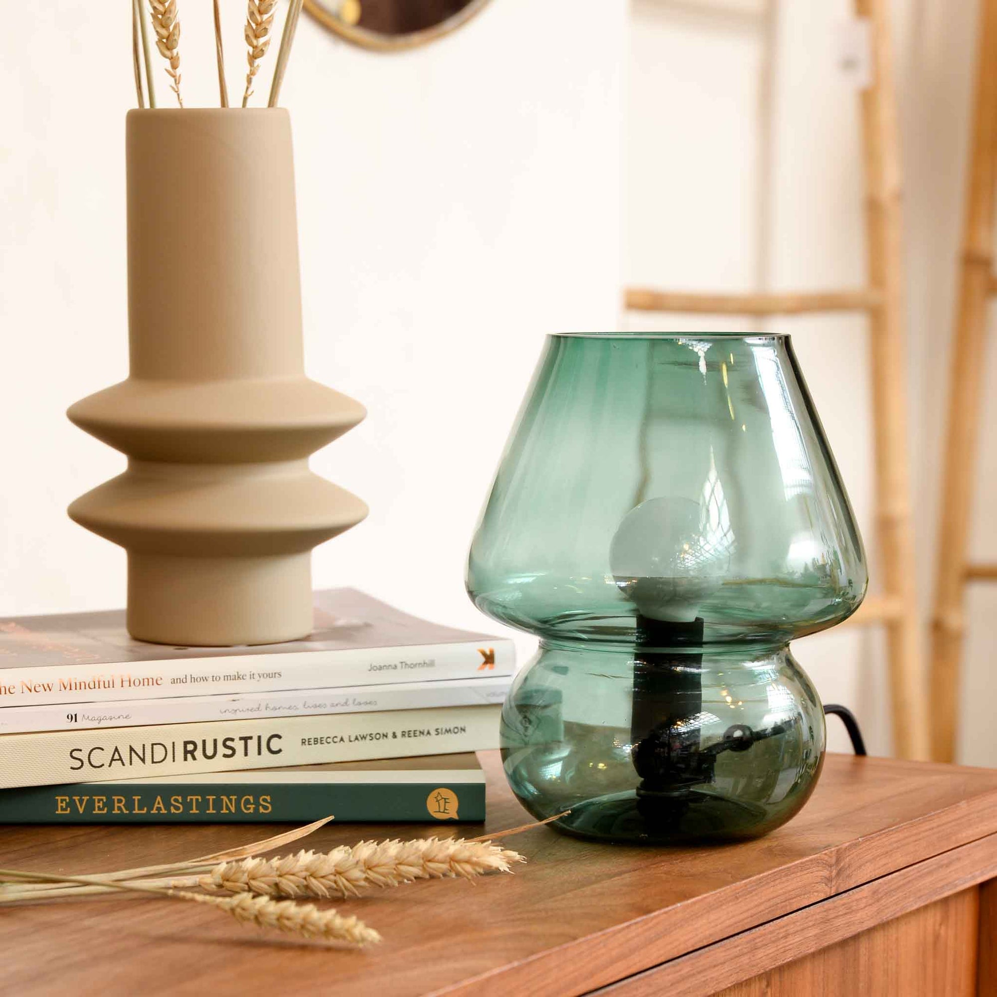 Present Time Vintage Glass Table Lamp Green