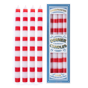 Hand Painted Striped Dinner Candles / Red