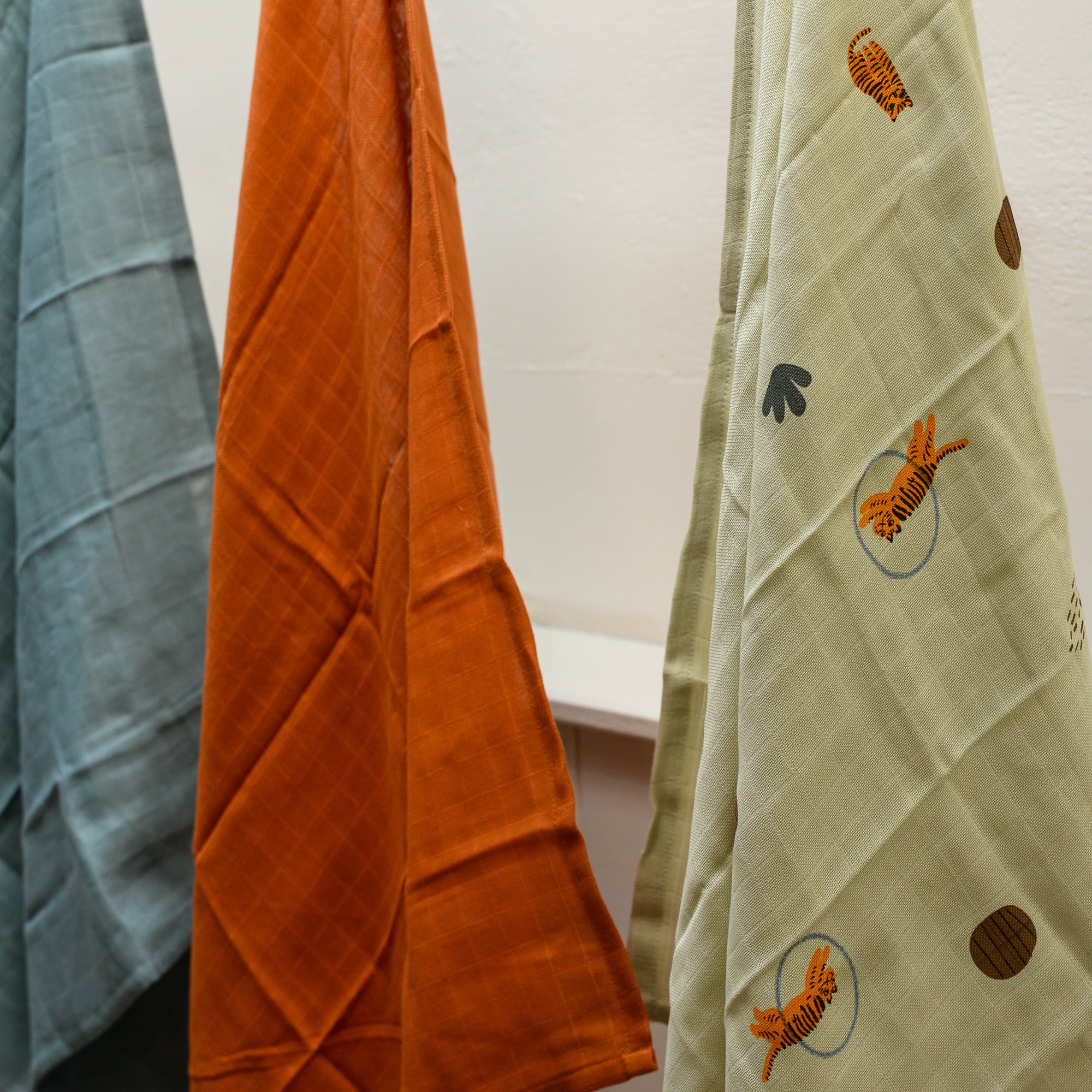 100% Organic Cotton Set of Three Baby Muslin Squares in Tiger Pattern