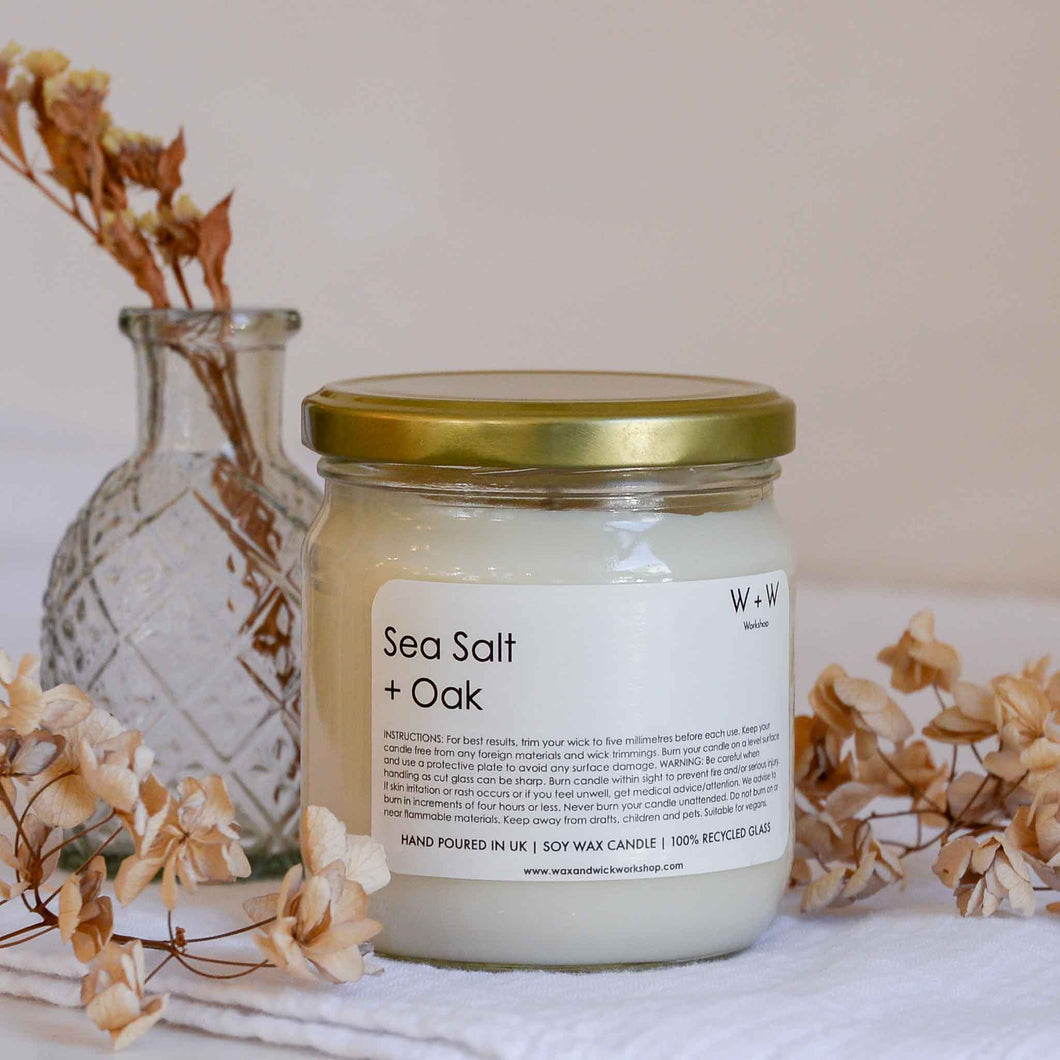 Wax + Wick Sea Salt and Oak Candle